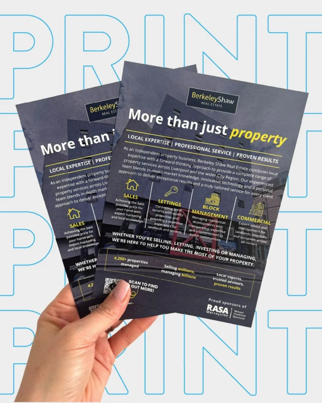 Some recent print work for Berkeley Shaw Estate Agents 

We’ve been busy behind the scenes creating and producing some new printed materials for the team, helping keep everything consistent with their branding.

It’s always great seeing our designs come together in print and ready to be used.

Need some print work for your business? Give Character Creates a call and let’s see what we can create for you 👋

#printdesign #printmarketing #graphicdesign #branding #charactercreates